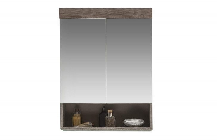 Armoire de toilette 2 portes mélaminé chêne foncé avec miroir Rune - Photo n°6