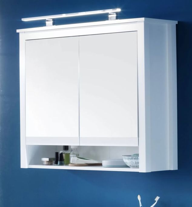 Armoire de toilette à LED 2 portes mélaminé blanc avec miroir Leone - Photo n°5
