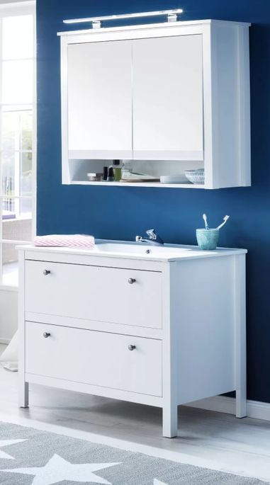 Armoire de toilette à LED 2 portes mélaminé blanc avec miroir Leone - Photo n°7