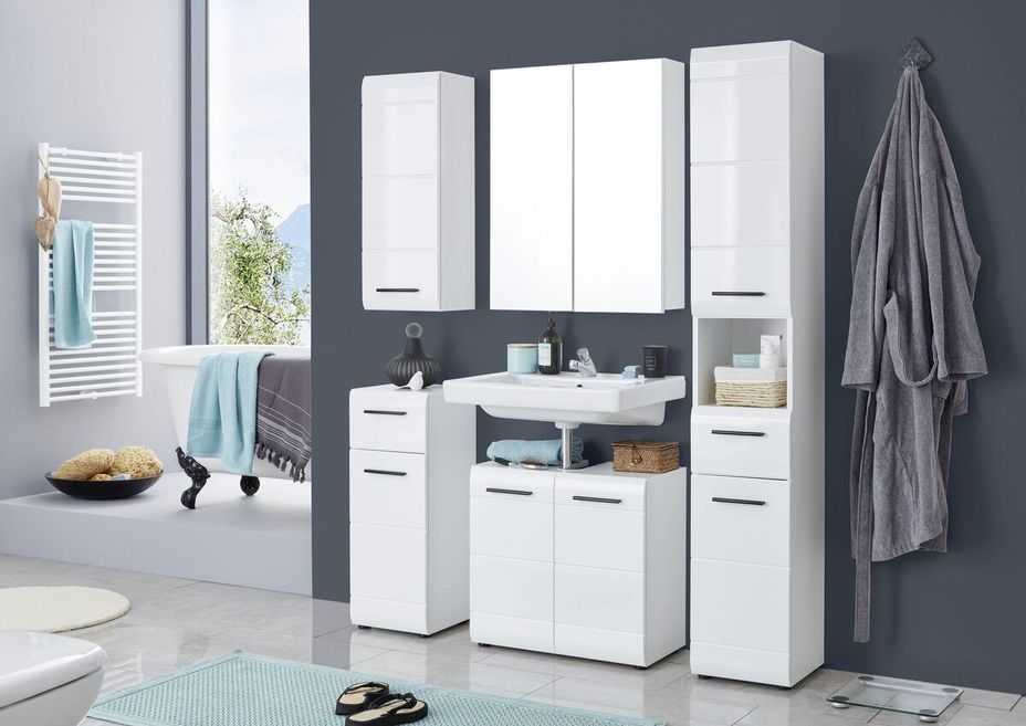 Armoire de toilette blanc brillant avec 2 portes miroir Kinzo 60 cm - Photo n°3