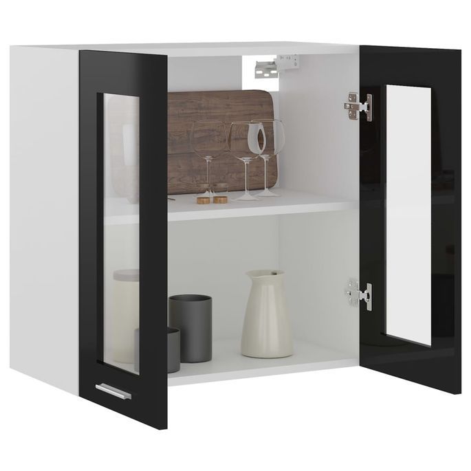 Armoire en verre suspendue Noir brillant 60x31x60 cm - Photo n°4
