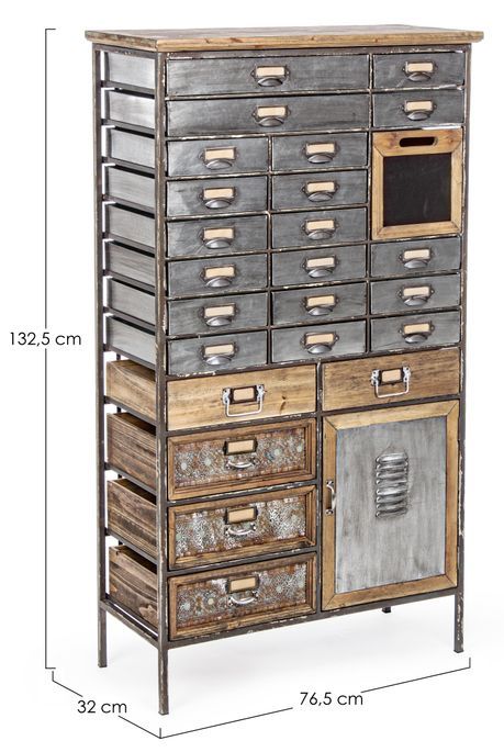 Armoire industriel 25 tiroirs 1 porte acier argent et bois de pin Vitrak 76.5 cm - Photo n°10