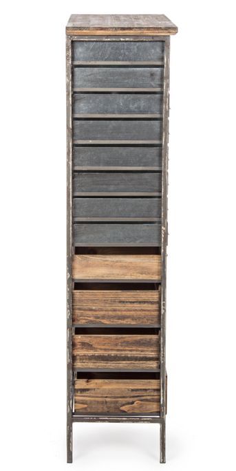 Armoire industriel 25 tiroirs 1 porte acier argent et bois de pin Vitrak 76.5 cm - Photo n°6