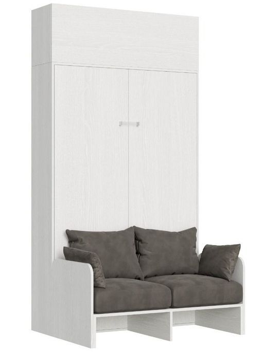 Armoire lit 120x190 cm avec canapé et meuble haut bois blanc Kanto - Photo n°1