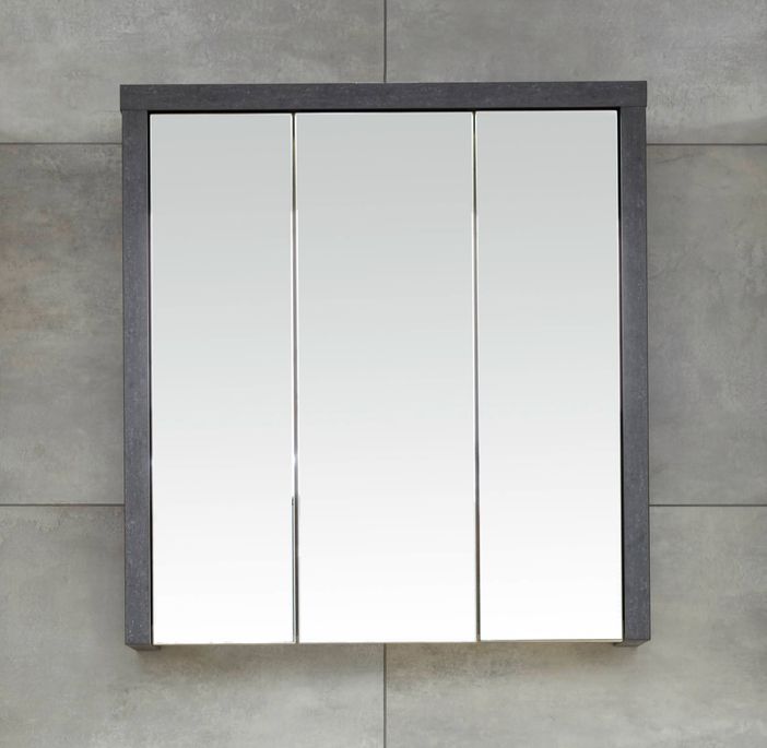 Armoire murale 3 portes miroirs et gris béton Babel 67 cm - Photo n°7