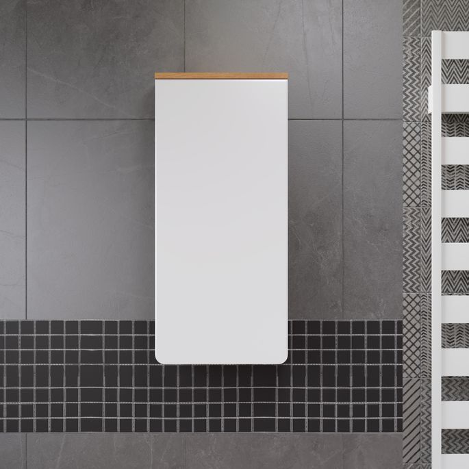 Armoire murale de salle de bain blanc brillant et chêne artisanal Klara 60 cm - Photo n°5