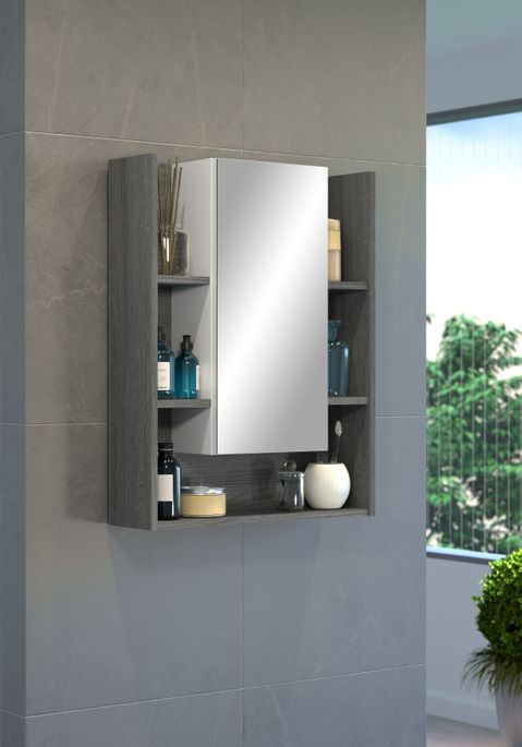 Armoire murale gris mat avec miroir Daisy 60 cm - Photo n°7