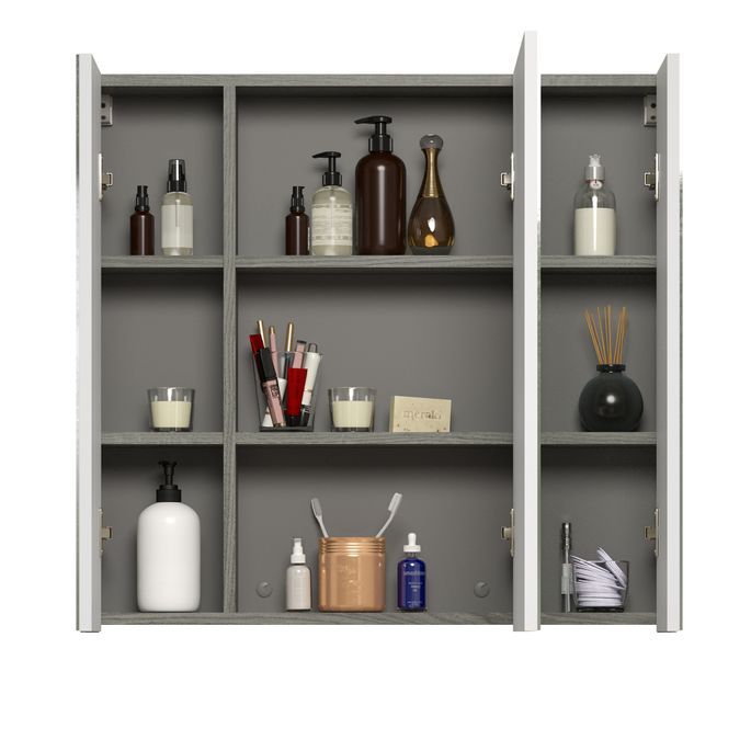Armoire murale grise avec 3 portes miroir Touka 80 cm - Photo n°2