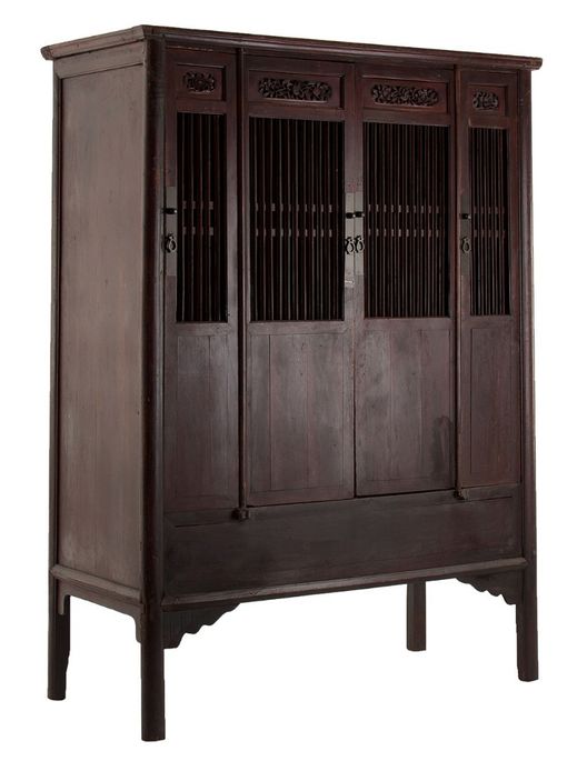 V Home Armoire orientale 2 portes 2 tiroirs cyprès massif foncé