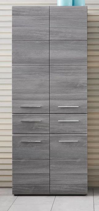 Armoire salle de bain 4 portes 2 tiroirs mélaminé gris Bezzi - Photo n°4
