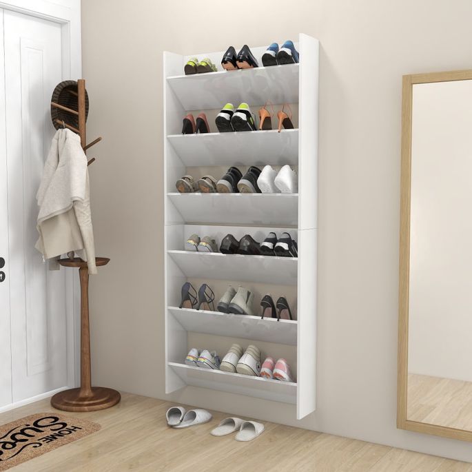 Armoires à chaussures murales 2 pcs Blanc brillant 80x18x90 cm - Photo n°4