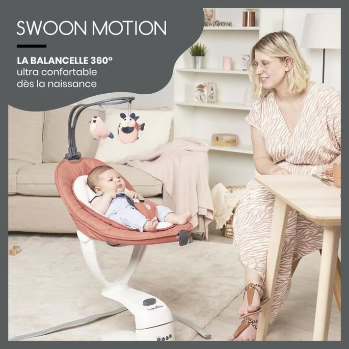 Babymoov Balancelle bébé électrique Swoon Motion, Assise a 360°, Terracotta - Photo n°2