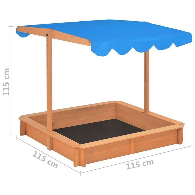 Bac à sable avec toit réglable Bois de sapin 115x115x115 cm - Photo n°10