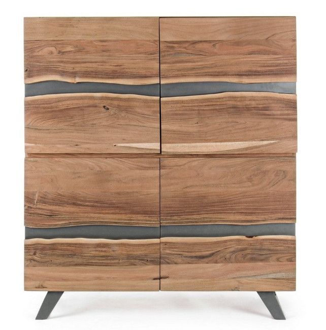 Bahut 4 portes bois d'acacia et pieds acier gris Denia 145 cm - Photo n°1