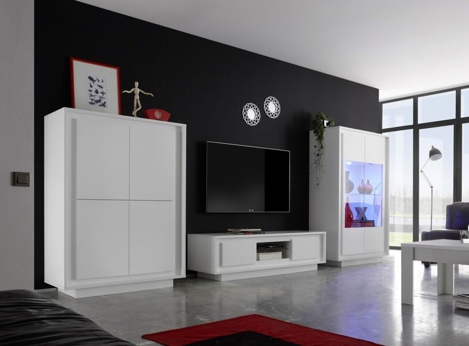 Bahut 4 portes bois laqué blanc brillant Mafer L 106 cm - Photo n°3