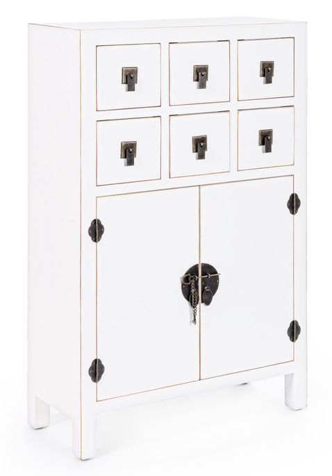 Bahut bois MDF blanc 2 portes 6 tiroirs Peno L 63 cm - Photo n°1