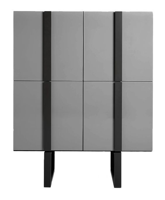 Bahut design 4 portes en bois plaqué de chêne gris Tsou - Photo n°1
