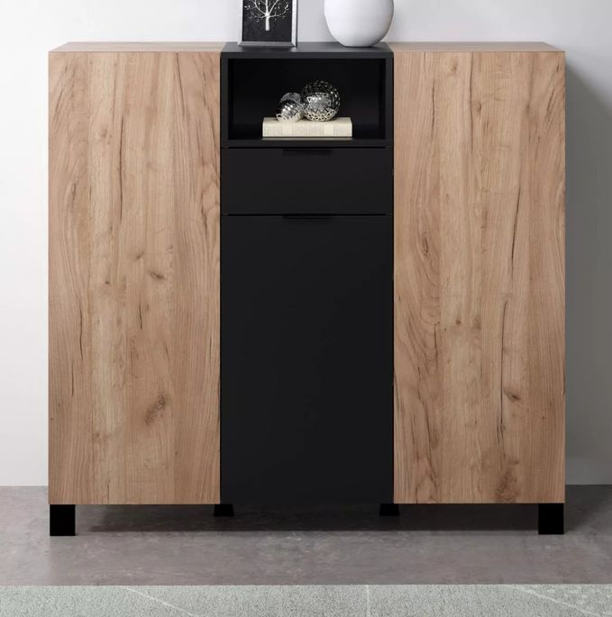 Bahut en bois de chêne 3 portes 1 tiroir Paula L 125 cm - Photo n°5