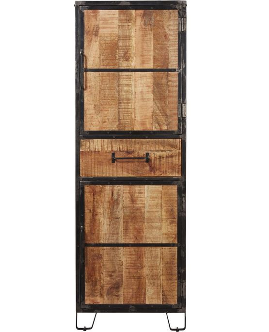 Bahut haut 2 portes bois manguier marron et pieds métal noir Engal 64 cm - Photo n°1