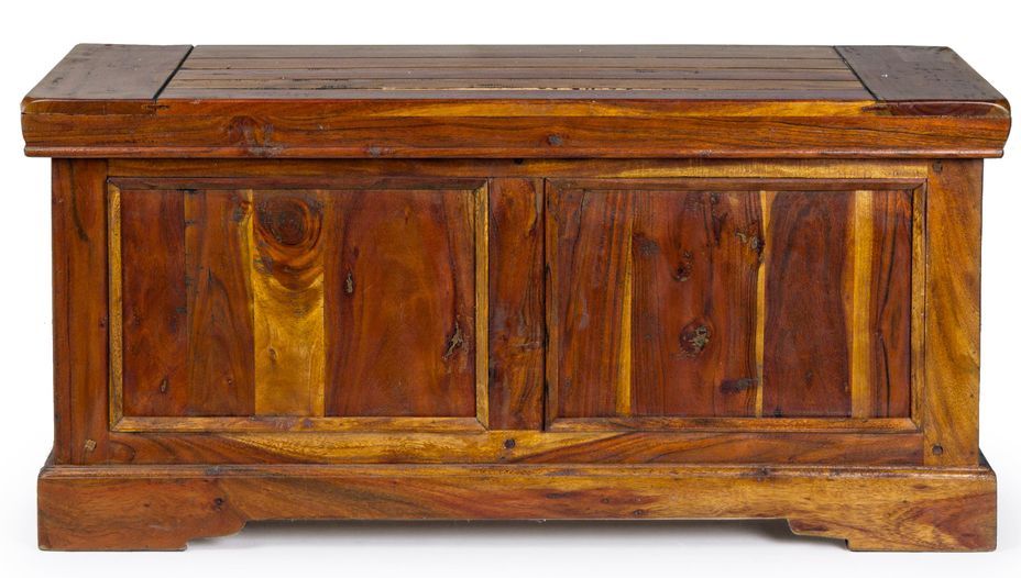 Banc coffre en bois d'acacia massif finition rustique marron Kastela 100 cm - Photo n°1