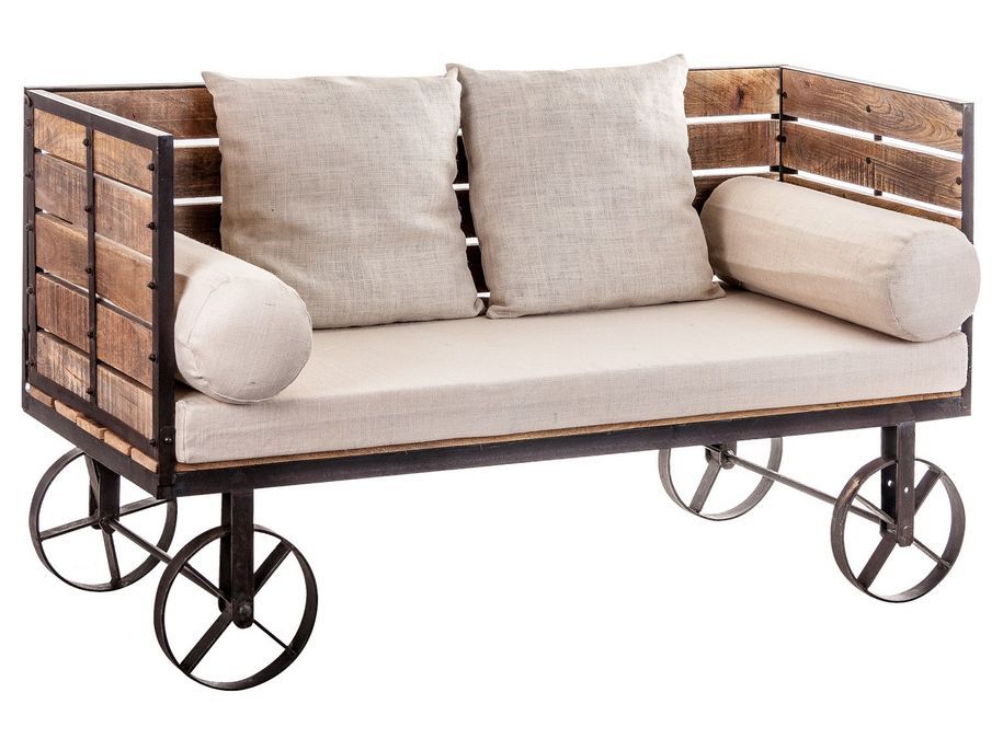 V Home - Banc de jardin sur roulettes manguier massif foncé et métal ...