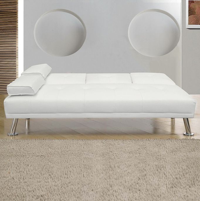 Banquette lit simili cuir blanc 110x200 cm avec coussins Barfly - Photo n°4
