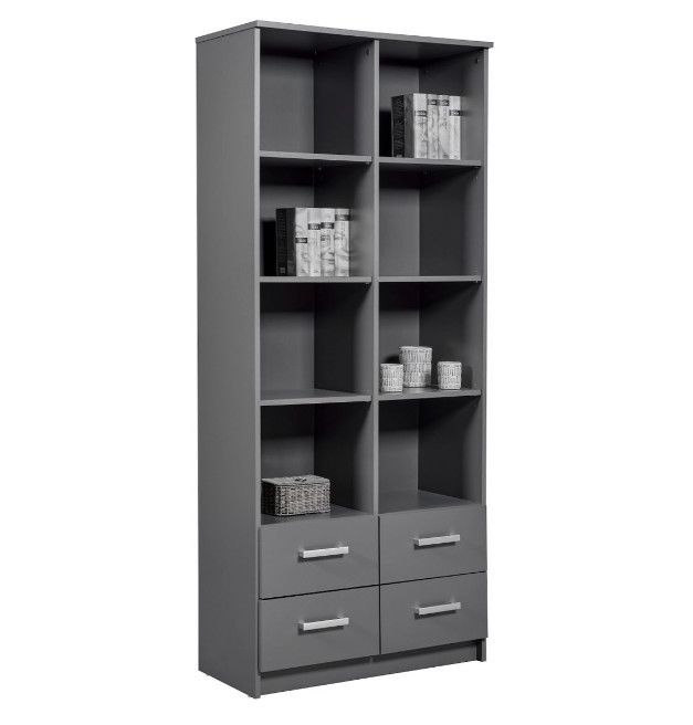 Bibliothèque 4 tiroirs et 8 niches gris graphite Reta 82 cm - Photo n°1