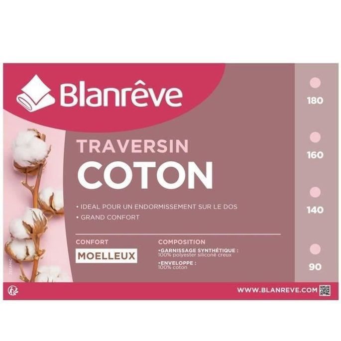 BLANREVE Traversin en coton - 140 cm - Blanc - Photo n°1