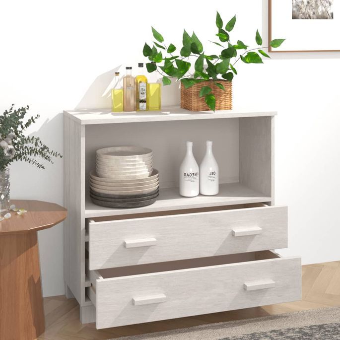 Buffet Blanc 85x35x80 cm Bois massif de pin - Photo n°3