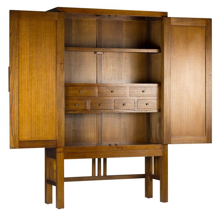 Armoire de rangement en bois massif de Mindy 2 portes 7 tiroirs interieurs Orka 120 cm - Photo n°3