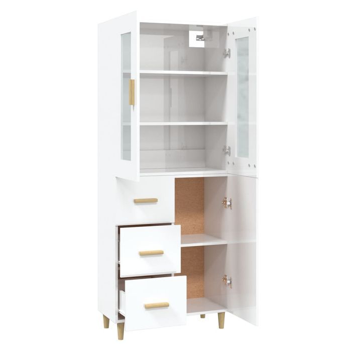 Buffet haut Blanc brillant 69,5x34x180 cm Bois d'ingénierie 4 - Photo n°7
