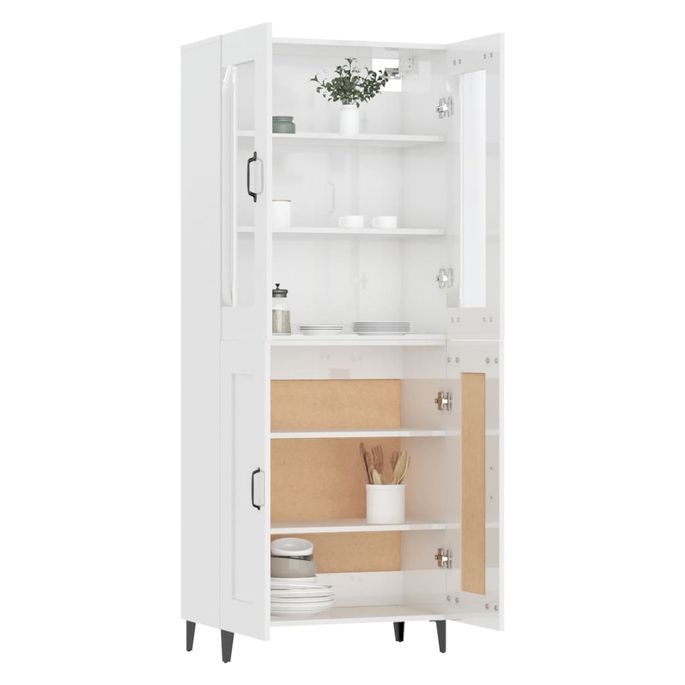 Buffet haut Blanc brillant 69,5x34x180 cm Bois d'ingénierie 6 - Photo n°5