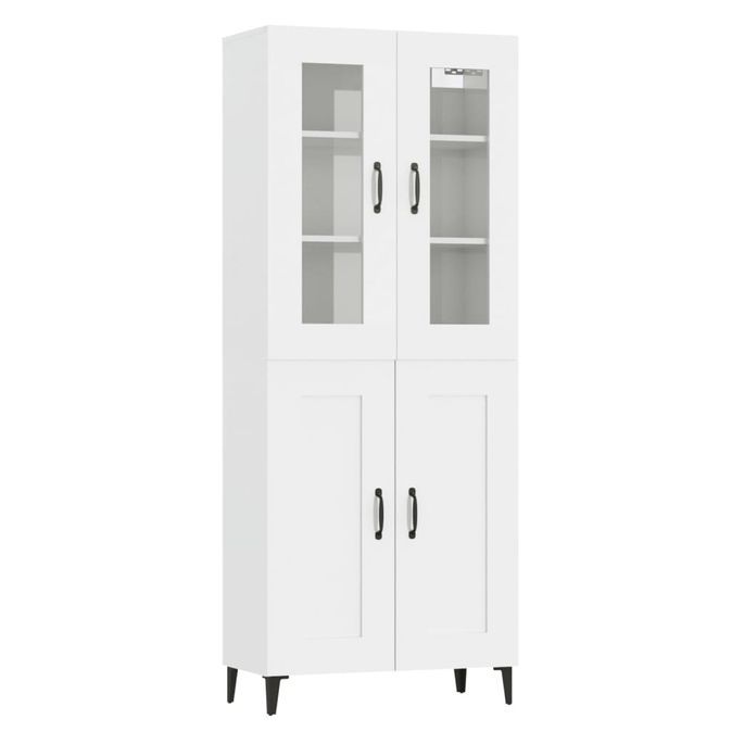 Buffet haut Blanc brillant 69,5x34x180 cm Bois d'ingénierie 6 - Photo n°6