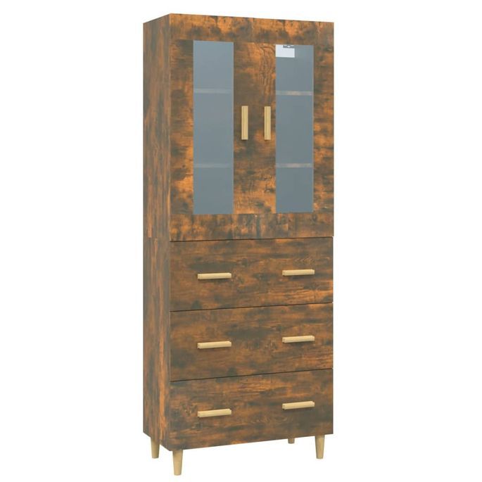 Buffet haut Chêne fumé 69,5x34x180 cm Bois d'ingénierie 5 - Photo n°2