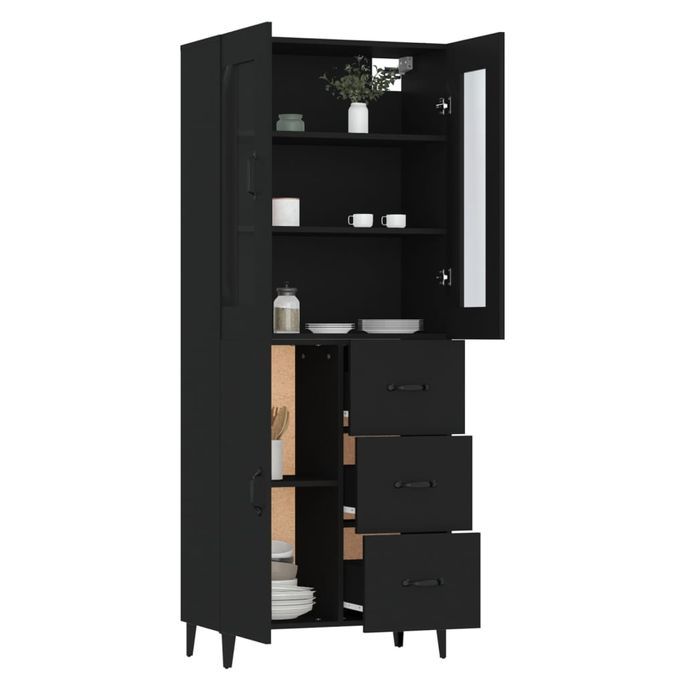 Buffet haut Noir 69,5x34x180 cm Bois d'ingénierie 6 - Photo n°5