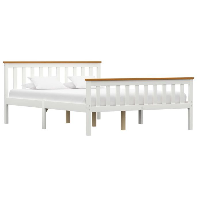 Cadre de lit avec 2 tiroirs Blanc Bois de pin massif 140x200 cm 6 - Photo n°2
