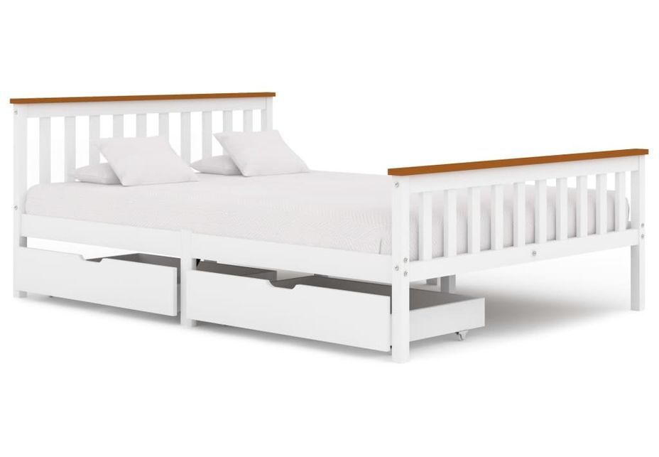 Cadre de lit avec 2 tiroirs Blanc Bois de pin massif 140x200 cm 6 - Photo n°1