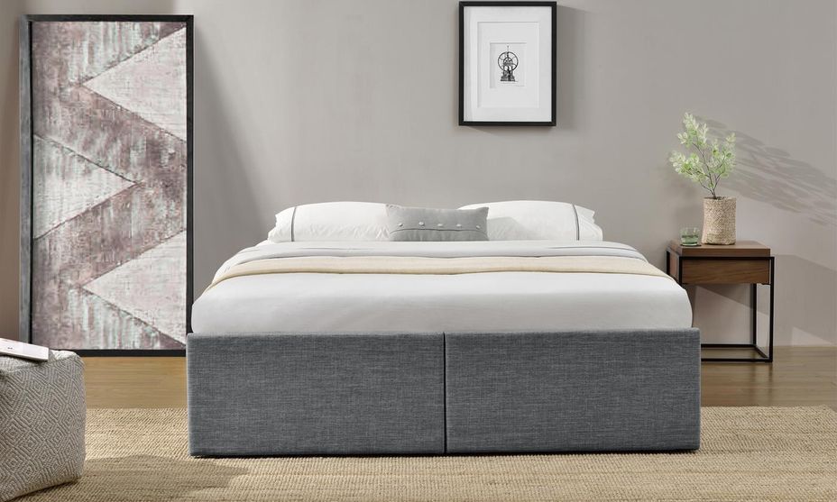 Cadre de lit avec coffre et 2 tiroirs 140x190 cm tissu lin gris foncé Karmi - Photo n°6