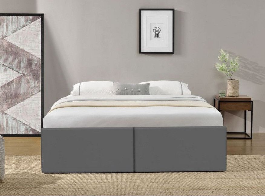Cadre de lit avec coffre et 2 tiroirs 160x200 cm simili cuir gris Karmi - Photo n°4