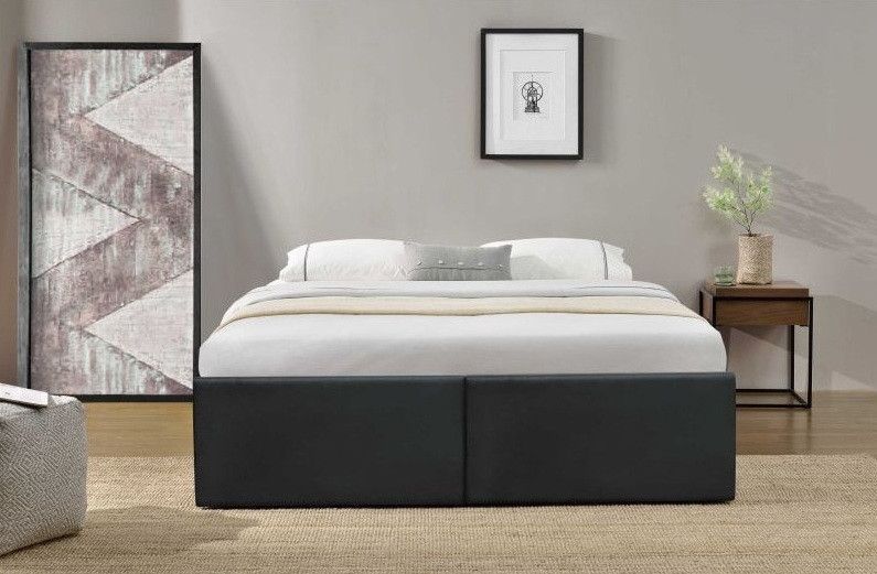 Cadre de lit avec coffre et 2 tiroirs 160x200 cm simili cuir noir mat Karmi - Photo n°5