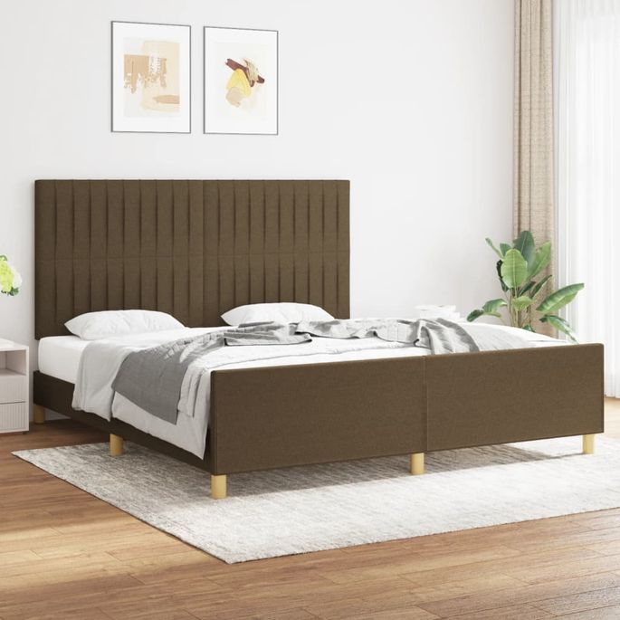 Cadre de lit avec tête de lit Marron foncé 180x200 cm Tissu - Photo n°2