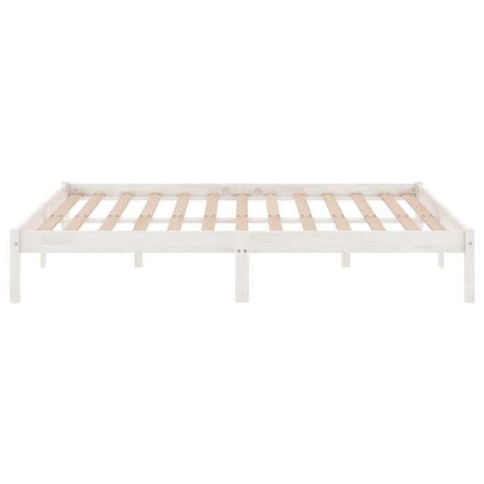 Cadre de lit Blanc Bois de pin massif 160x200 cm Natura - Photo n°5