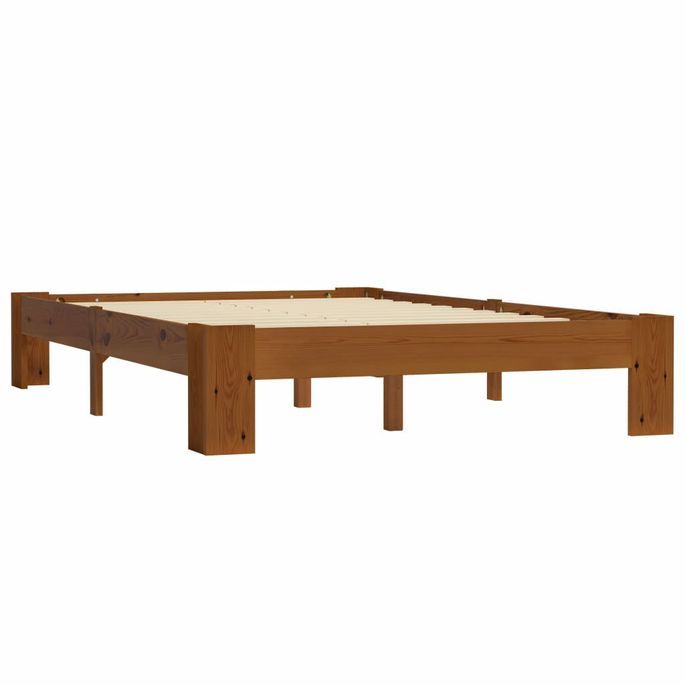 Cadre de lit Marron clair Bois de pin massif 140 x 200 cm - Photo n°2