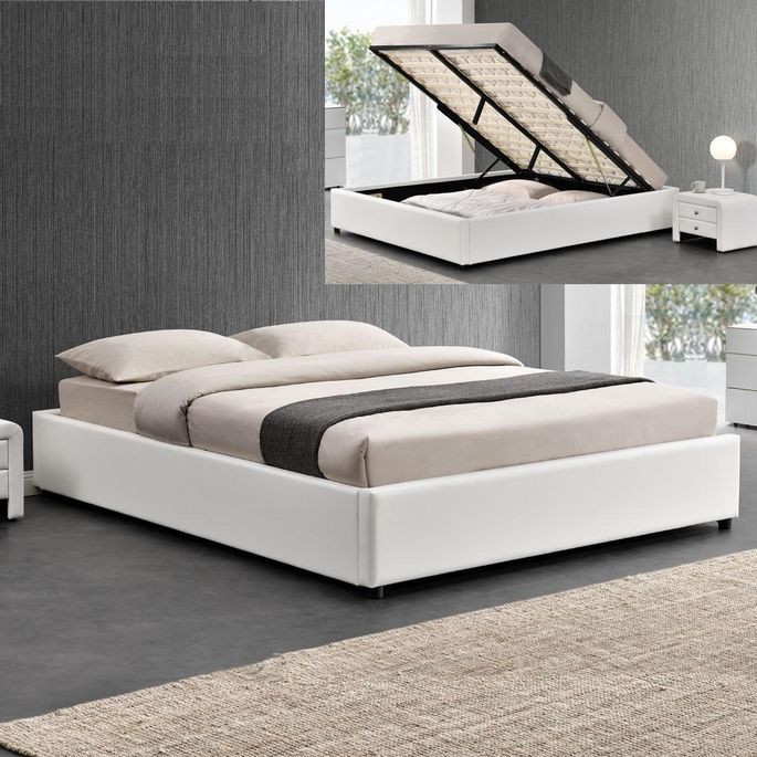 Cadre de lit simili blanc avec rangement Studi 160 - Photo n°7