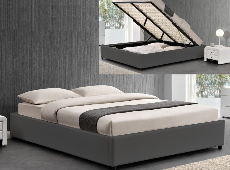 Cadre de lit simili gris avec rangement Studi 140 - Photo n°1