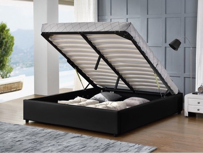 Cadre lit coffre simili cuir noir Break 160x200 cm - Photo n°1