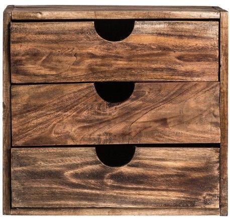 Caisse de rangement 3 tiroirs mahogany massif foncé Denise - Photo n°3