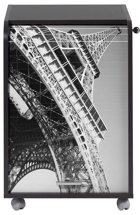 Caisson à rideau sur roulettes 2 tiroirs noir imprimé tour Eiffel Orga 70 cm - Photo n°1