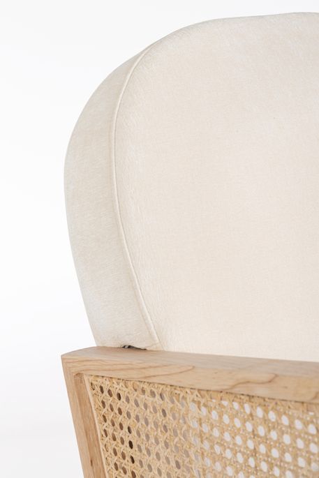 Canapé 2 places en bois de pin et rotin assise velours beige clair Kalida 115 cm - Photo n°7
