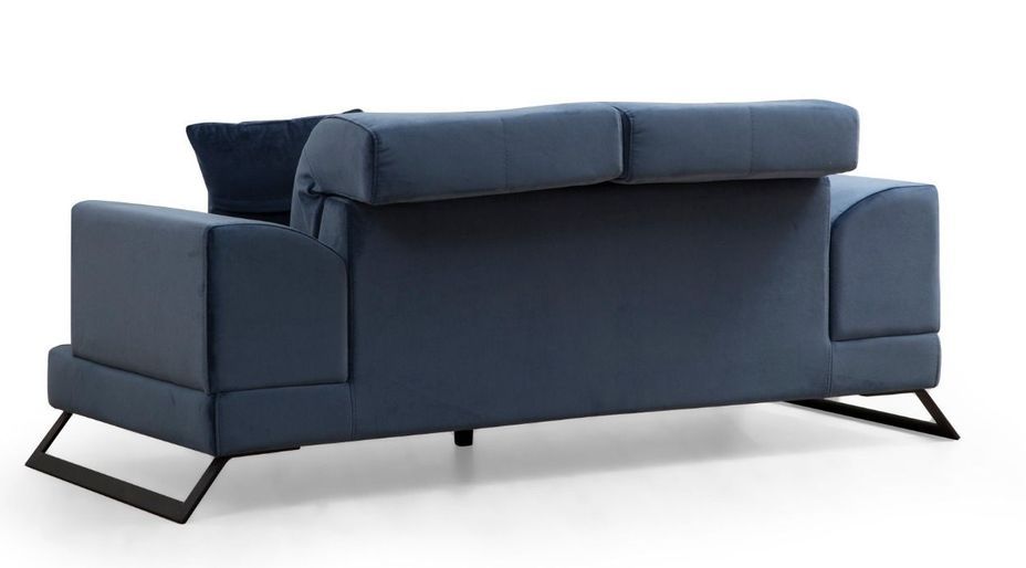 Canapé 2 places velours bleu avec têtières relevables et pieds metal noir Briko 185 cm - Photo n°3